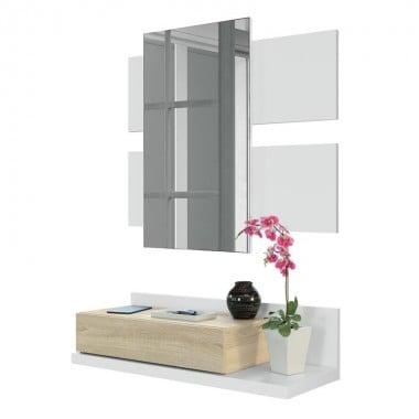 Mueble de Entrada Recibidor Moderno Tekkan con Espejo Blanco Y