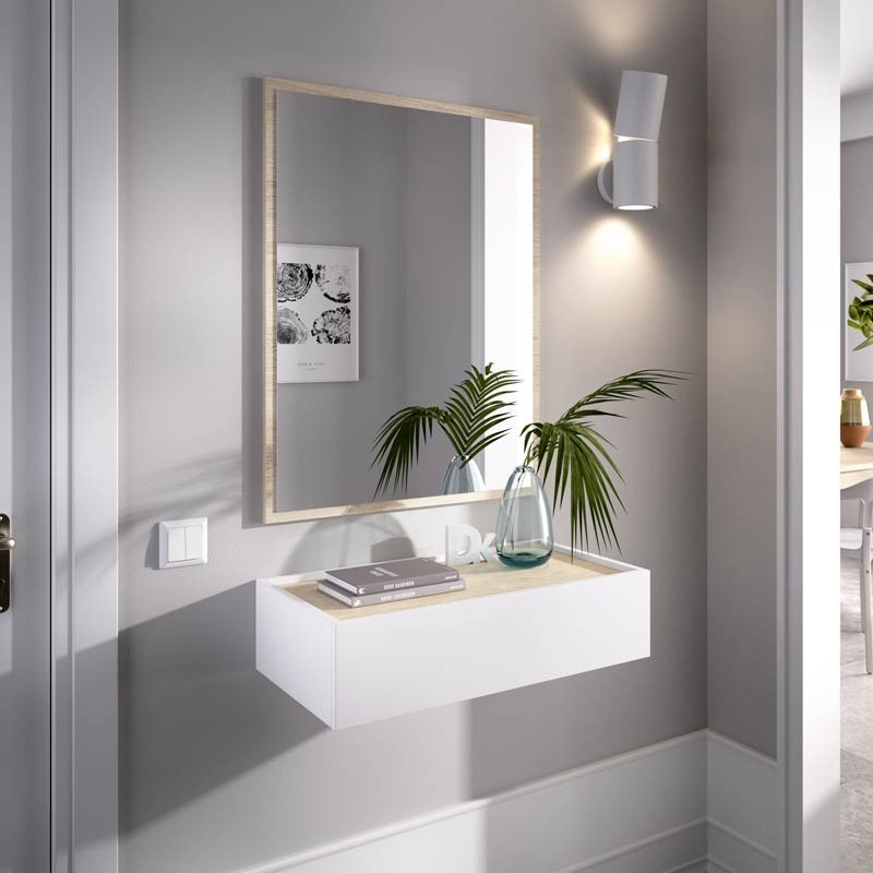 Mueble Recibidor Pasillo con Cajón y Espejo Moderno