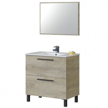 Mueble de Baño con Patas Athena y Espejo Roble 80 cm (Lavamanos Opcional)