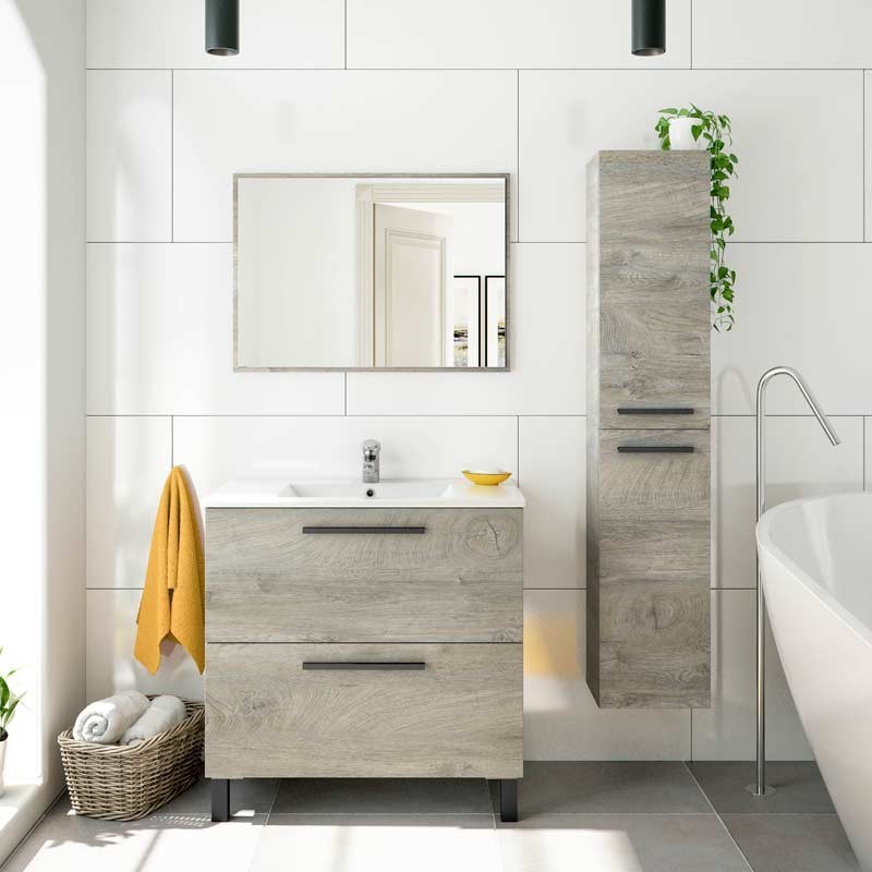 Columna auxiliar de baño con puerta fabricado en melamina con acabado roble  natural y puerta en