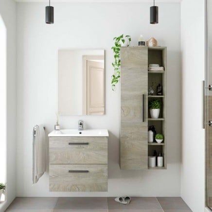 Mueble de Baño Pack con Columna Roble Alaska (Incluye Lavabo y Espejo)