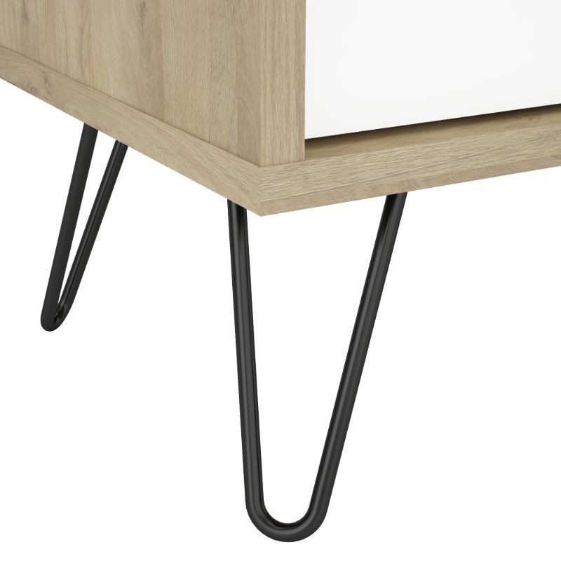 Mesita de Noche Filea Color Roble Blanco y Gris 3 Cajones 62x45x42cm