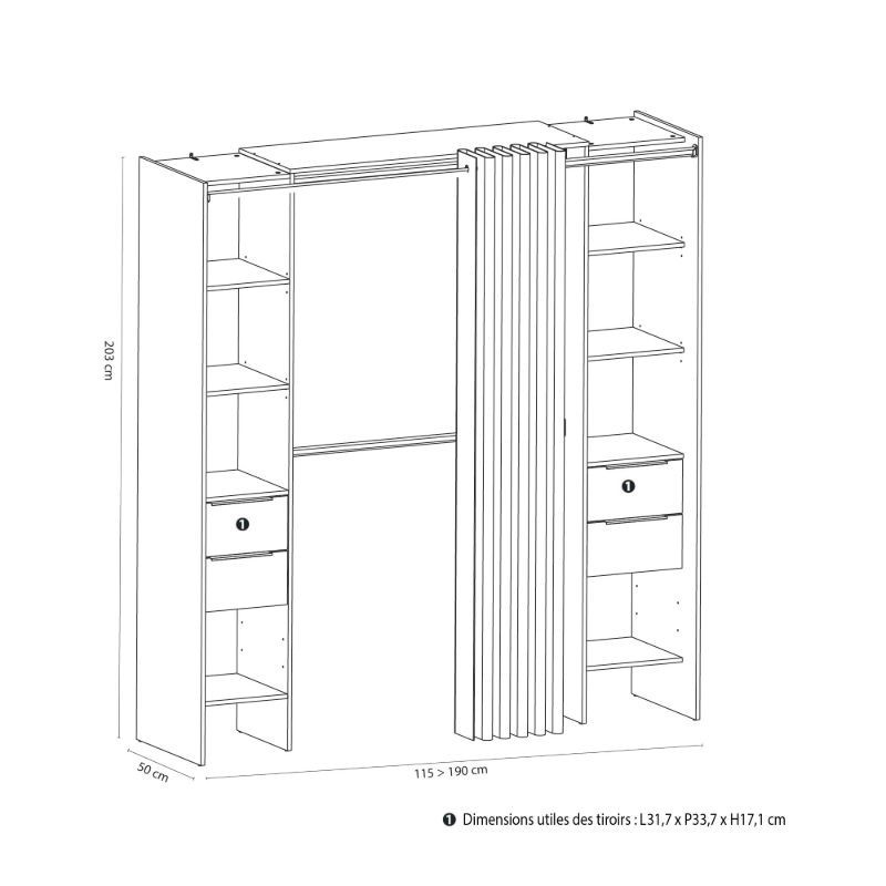 Vestidor Abierto de Habitación Dana industrial 115-190x203 cm Vestidor Abierto de Habitación Dana industrial 115-190x203 cm