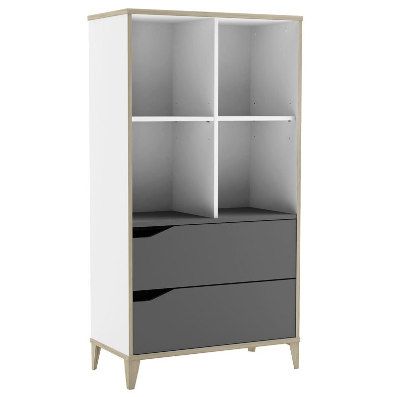 Librería Genius 2 cajones 4 huecos blanco y gris 130x70x35cm Librería Genius 2 cajones 4 huecos blanco y gris 130x70x35cm