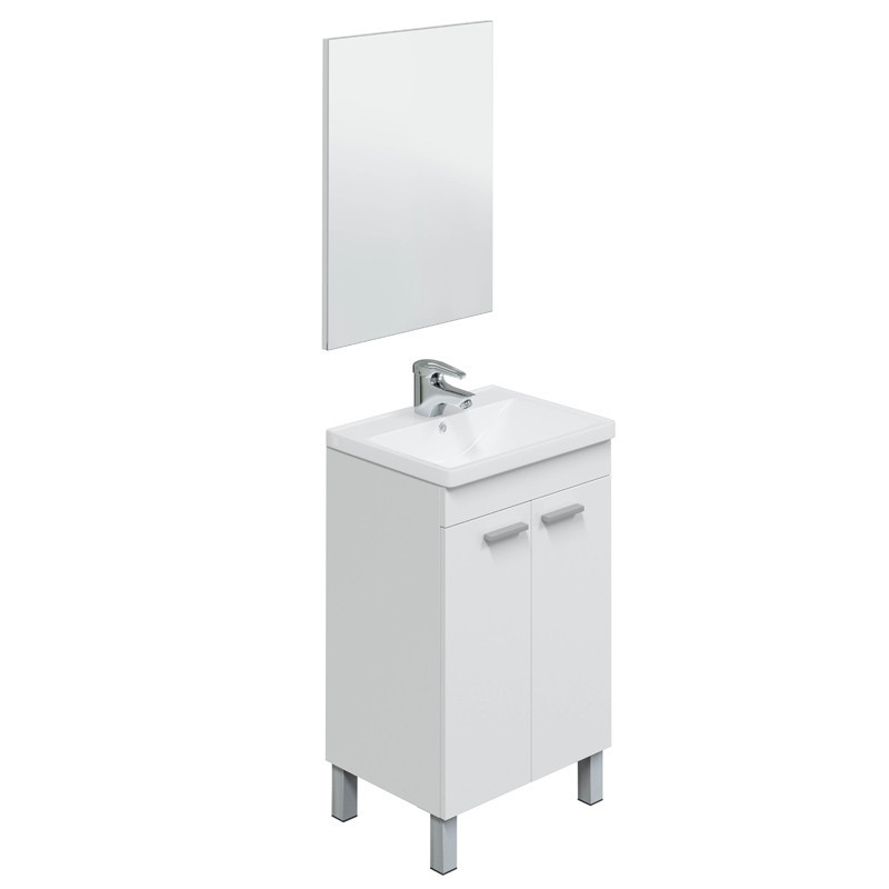 Mueble de Baño con Patas y Espejo Camelia Blanco Brillo 40 cm (Lavamanos Opcional)