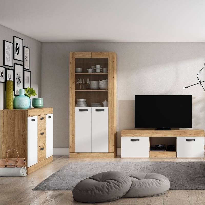 Muebles salón Argos color blanco y naturale moderno