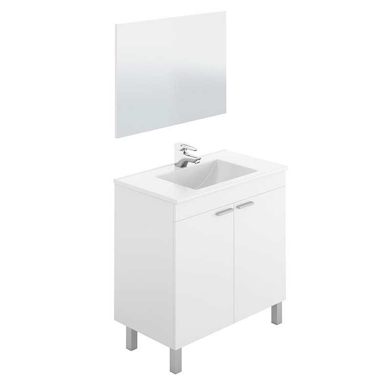 Mueble de Baño Pack Blanco Brillo con columna (Incluye Lavabo y Espejo) 81x46 cm