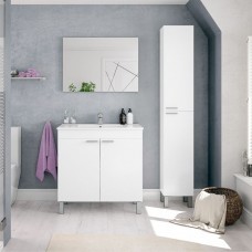 Mueble de Baño Pack Blanco Brillo con columna (Incluye Lavabo y Espejo) 81x46 cm