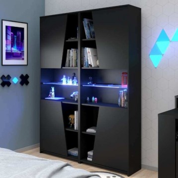 Pack Gaming LED Color Negro Mesa Y Estanterías_Ambiente