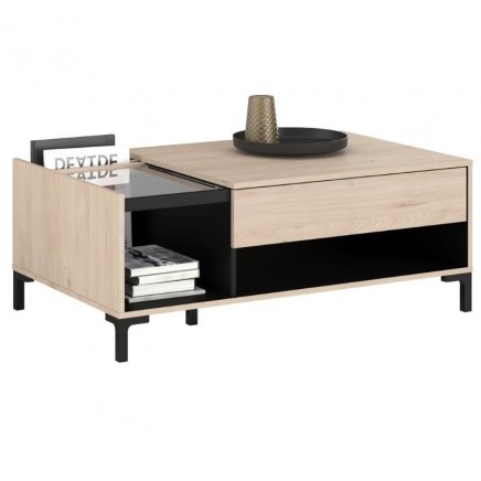 Mesa de Centro Salón Tokio Estilo Japandi color Roble y Negro 110x42x67cm_portada