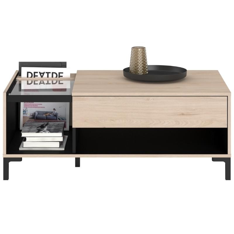 Mesa de Centro Salón Estilo Japandi color Roble y Negro 110x67 cm