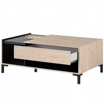 Mesa de Centro Salón Tokio Estilo Japandi color Roble y Negro 110x42x67cm_ladeada