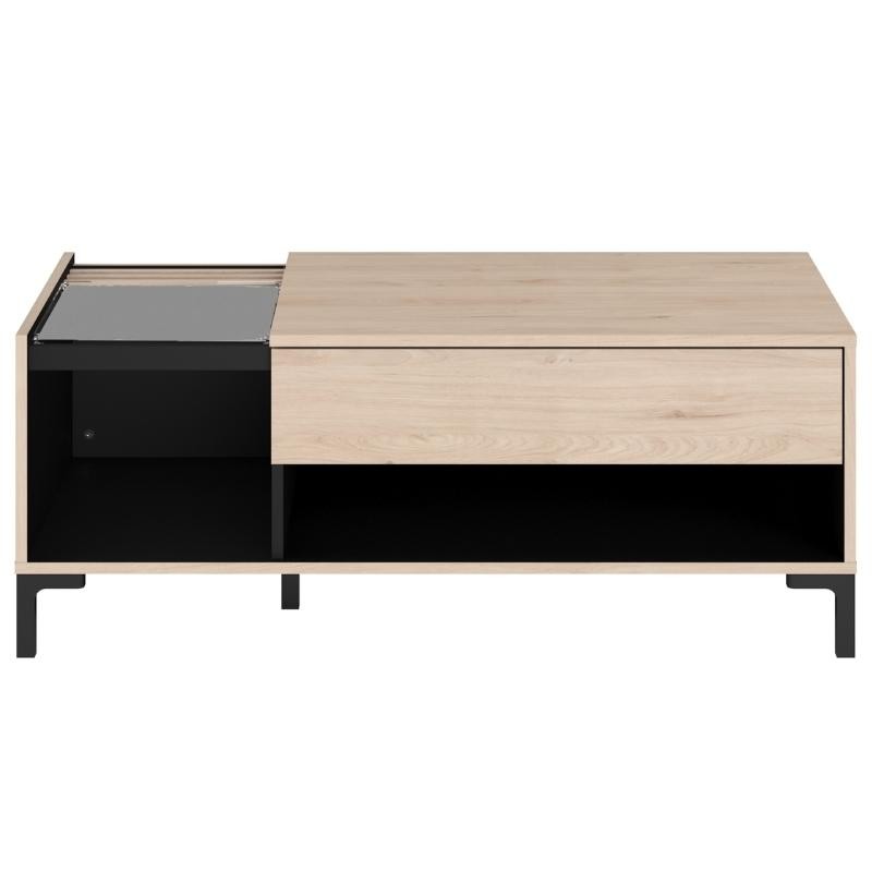 Mesa de Centro Salón Estilo Japandi color Roble y Negro 110x67 cm