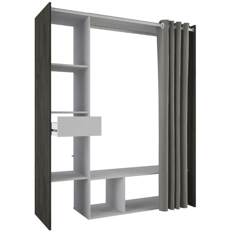 Vestidor Montana 1 Cajón y Cortina Roble y Lino 150x183 cm Vestidor Montana 1 Cajón y Cortina Roble y Lino 150x183 cm