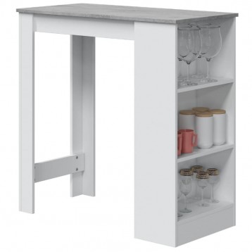 Mesa cocina bar alta con estantería color blanco y cemento 105x103x50 cm