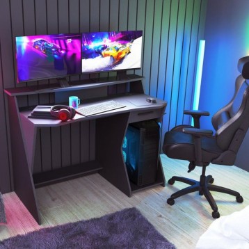 Mesa Gamer Skin Gris Y Negro_Ambiente