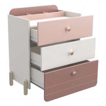 Cómoda Jade Habitación Dormitorio Juvenil Blanco Mate y Rosa con 3 cajones_cajones abiertos