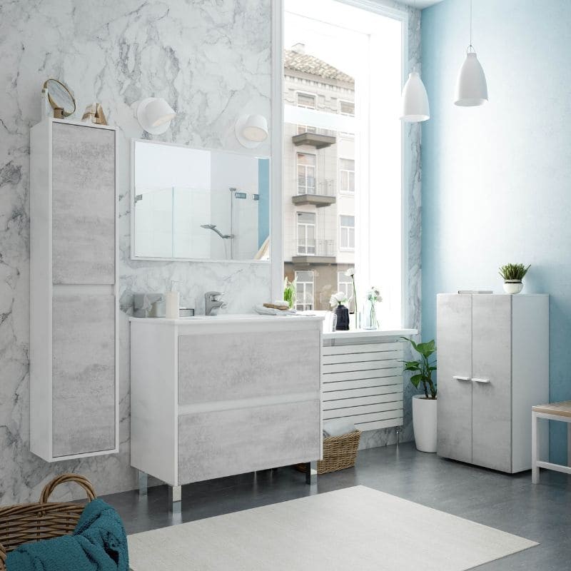 Dormitorio Matrimonio Estilo Industrial Pack Blanco y Gris Cemento