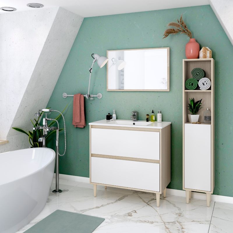 Miroytengo Pack Muebles para baño Támesis Estilo Industrial Roble Gold y  Blanco (Mueble baño + Columna + Lavabo cerámico) : : Hogar y cocina
