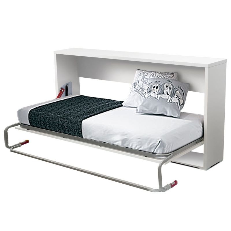 Mueble cama plegable blanco con colchón dentro de armarito