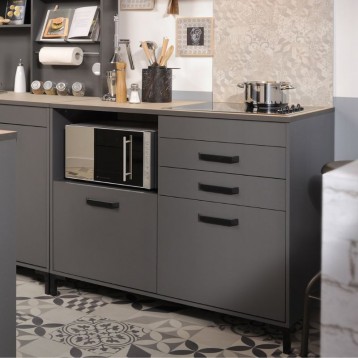 Módulo Inferior Cocina Smoke 118 Cm Con Cajones Color Gris y Roble_4