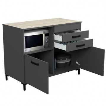 Módulo Inferior Cocina Smoke 118 Cm Con Cajones Color Gris y Roble_3