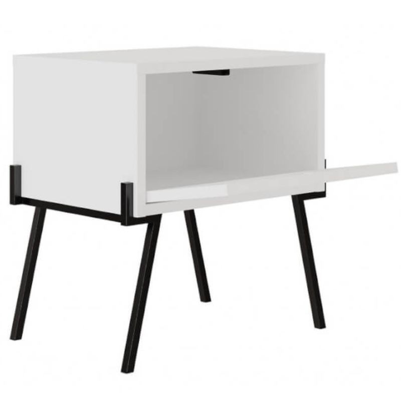 Mesita De Noche Misty Blanco _detalle puerta abatible