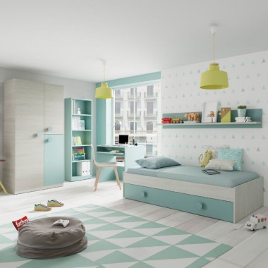 Muebles De Dormitorio Juvenil Completo Azul Y Blanco CON SOMIERES