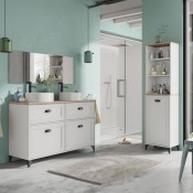 Miroytengo Pack Muebles baño Completo Color Blanco Brillo (Mueble + Espejo  + Armario Aéreo + Columna + Lavamanos cerámico) : : Hogar y cocina