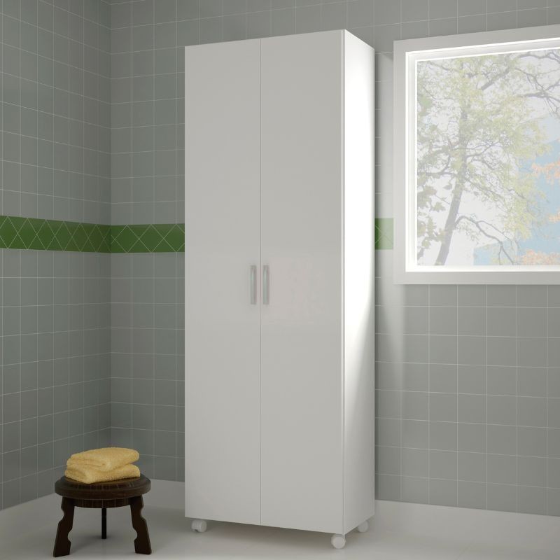 Armario Multiusos Alto Con Ruedas Y 2 Puertas Color Blanco_ambiente