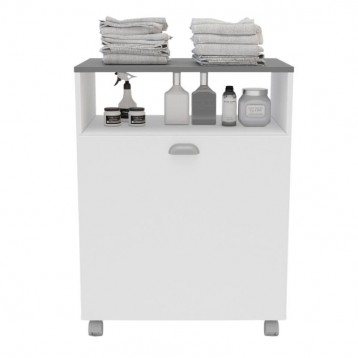 Mueble Auxiliar Lavandería Con Ruedas Color Blanco Con Tapa Gris_2