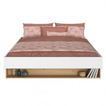 Cama De Matrimonio Lampe Color Roble Artesanal Y Blanco_1