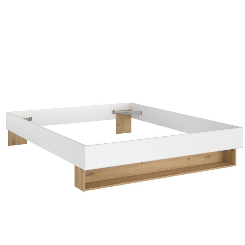 Cama De Matrimonio Lampe Color Roble Artesanal Y Blanco_2