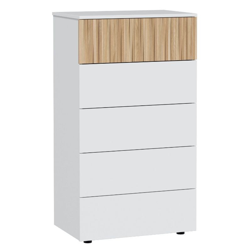 Cómoda Ethna 5 Cajones Color Blanco Artik Y Natur Cómoda Ethna 5 Cajones Color Blanco Artik Y Natur