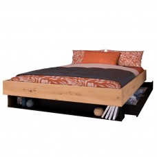 Cama Doble Lampe Pack Con Cajones Color Roble Artesanal Y Negro Stipple 160x200 cm