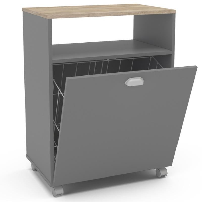 Mueble Auxiliar Lavandería Con Ruedas en color Gris_sin decoración puerta abierta Mueble Auxiliar Lavandería Con Ruedas en color Gris_sin decoración puerta abierta