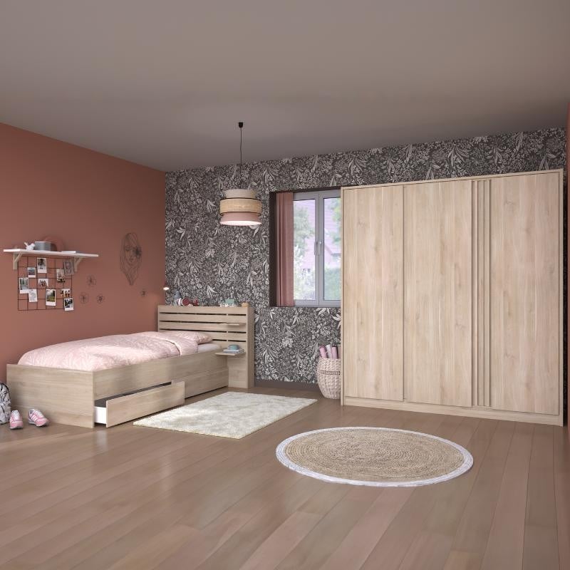 Pack Muebles Dormitorio Juvenil Completo Blancos Modernos (Cama + Armario +  Escritorio) Incluye SOMIERES