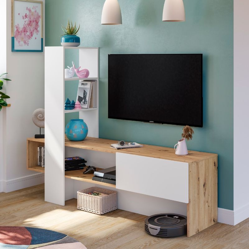 Mueble De Salón TV Liss en Roble Nodi y Blanco artik Mueble De Salón TV Liss en Roble Nodi y Blanco artik