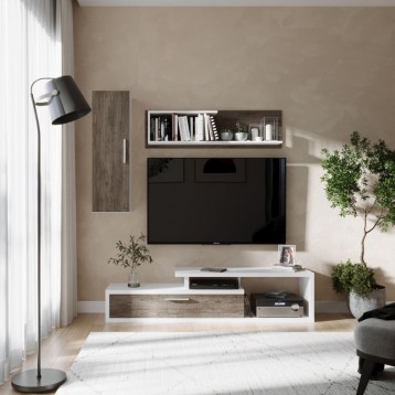 Mueble Salón Ariya Con Estantes Roble Ansberg y Blanco_mabiente_2
