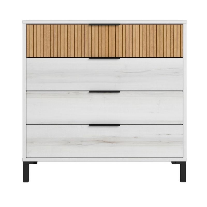 Cómoda Arles 4 Cajones Blanco Albo y Roble Rayado_frontal