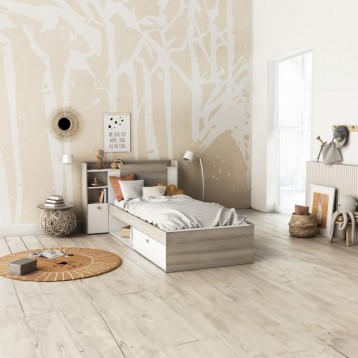 Cama Juvenil Life Con Cabecero Color Roble Kronberg Y Blanco_AMBIENTE