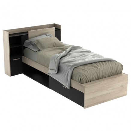 Cama Juvenil Life Con Cabecero Color Roble Kronberg Y Negro_portada