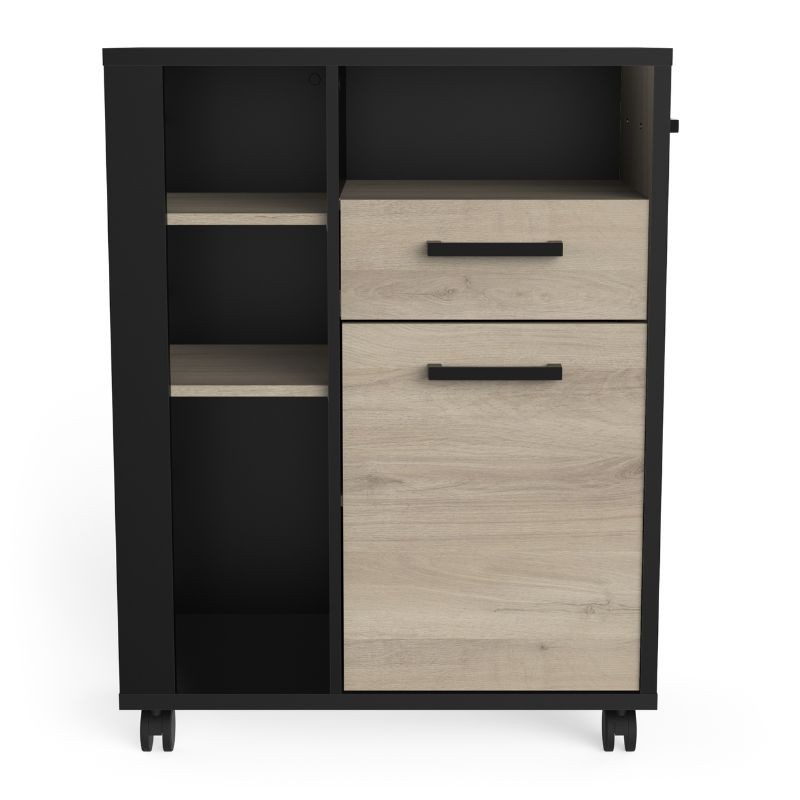 Mueble Auxiliar Pepper Café Rústico y Negro 60 cm con Rodachinas