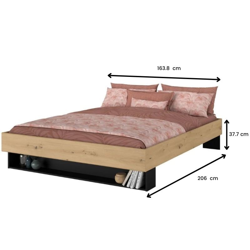 Cama De Matrimonio Lampe Color Roble Artesanal Y Negro Stipple_MEDIDAS_cama_2