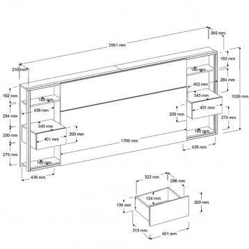 Cabecero con Mesitas Line color Roble y Negro_medidas