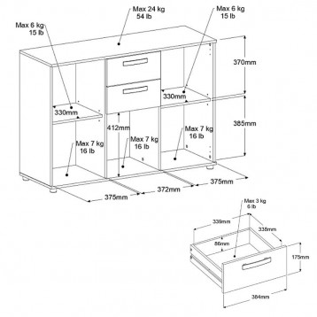 Medidas Aparador Dark Comedor Moderno Roble Brookling y Negro Mate 2