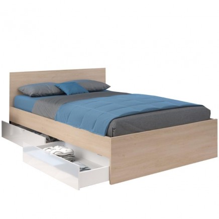 Cama De Matrimonio John con Cajones Roble Brooklyn y blanco Shiny_portada