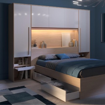 Dormitorio Estilo Nórdico John Color Roble Brooklyn y blanco Shiny_ambiente