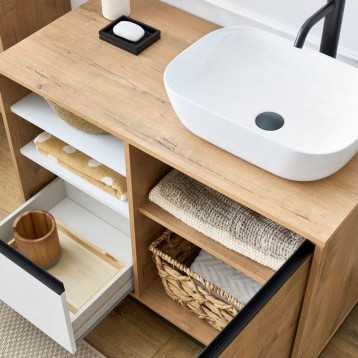 ambiente superior Mueble de Baño con Patas Támesis Roble y Blanco