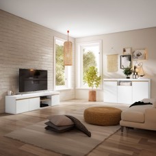 Pack Muebles De Salón Elis Estilo Nórdico Color Blanco Mate Y Naturale